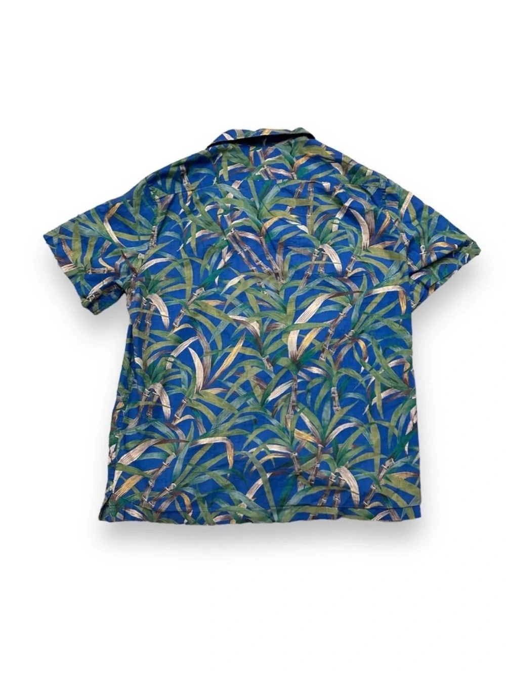 J. Crew Blue Bamboo Hawaiian Shirt Short Sleeve Button Down Cotton Men’s Size XL